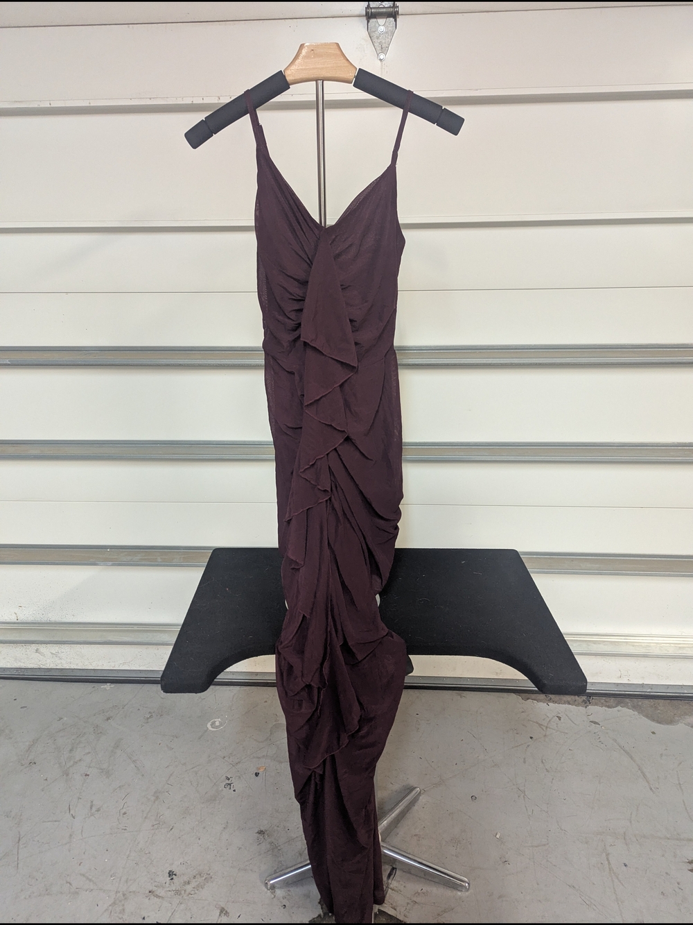 Women's Dark Plum Wine Ruffled Spaghetti Strap Dress
